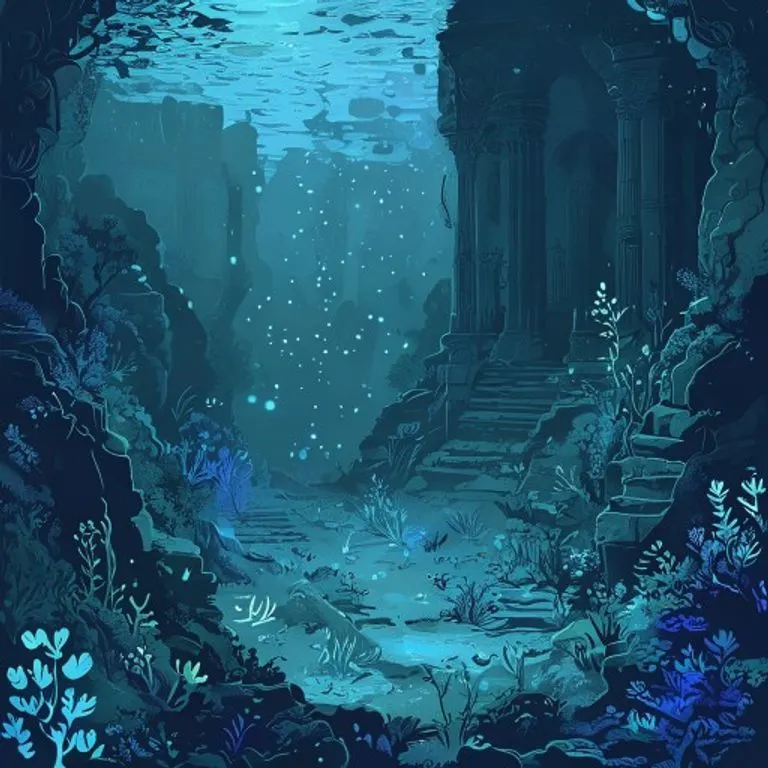 Una representación abstracta de la profundidad emocional y la espiritualidad, con olas suaves y colores azules y morados que se fusionan, creando un efecto de movimiento y misterio, simbolizando el subconsciente y la intuición.