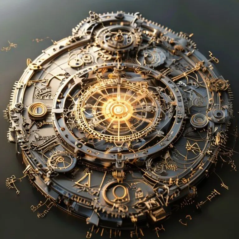 An intricate clockwork mechanism, with gears symbolizing astrological houses and elemental symbols, depicts the complex interplay of elemental astrological influences.