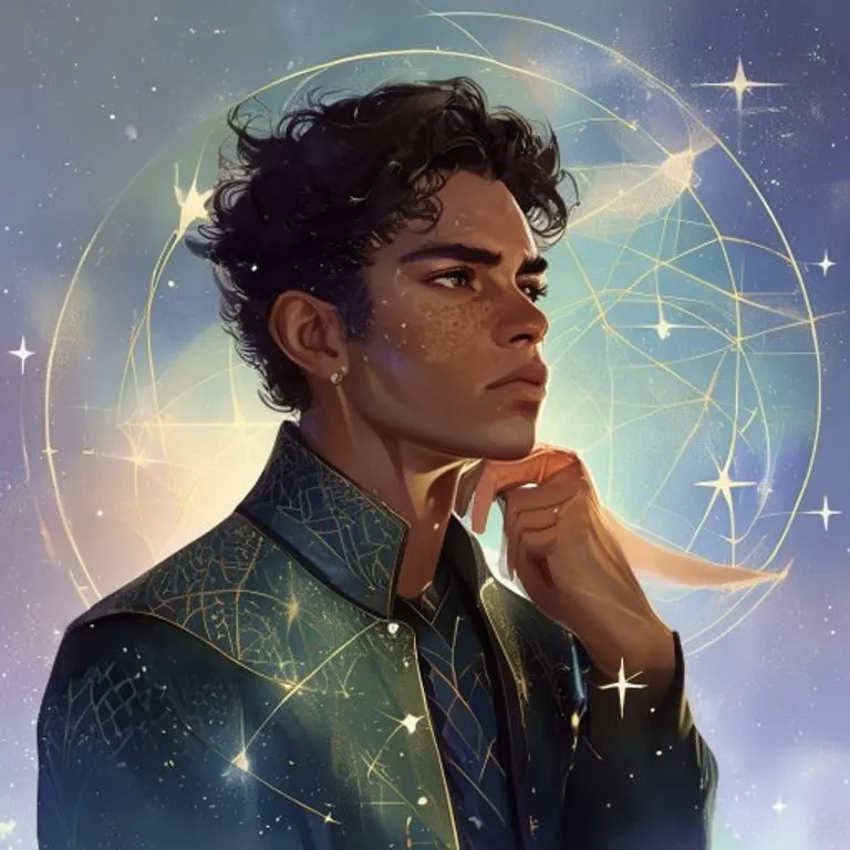 A thoughtful individual, subtly embodying dragon-like features, contemplates a stylized star chart, symbolizing the profound impact of the astrological ascendant on their destiny.