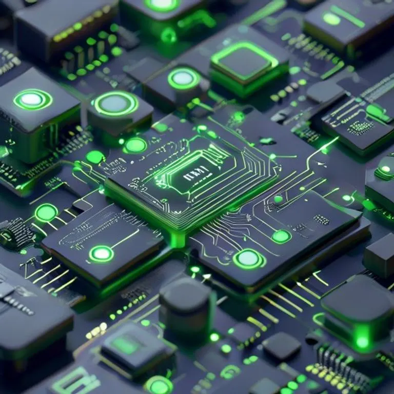 Vista aérea de un centro de datos moderno con paneles solares integrados y turbinas eólicas en el horizonte, simbolizando la eficiencia energética en la tecnología digital.