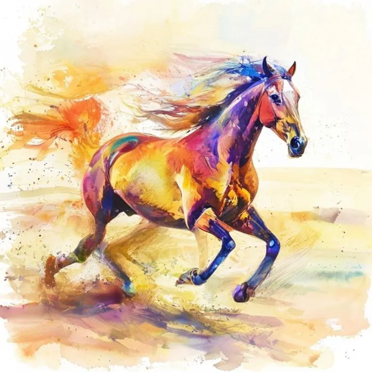 Un majestuoso caballo salvaje galopando libremente por un vasto campo al atardecer, simbolizando la energía indomable y la libertad del signo Caballo en el Horóscopo Chino.