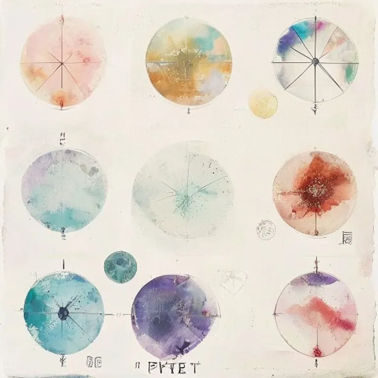 Acuarela de símbolos zodiacales entrelazados con motivos florales, representando la armonía y el amor en la astrología.