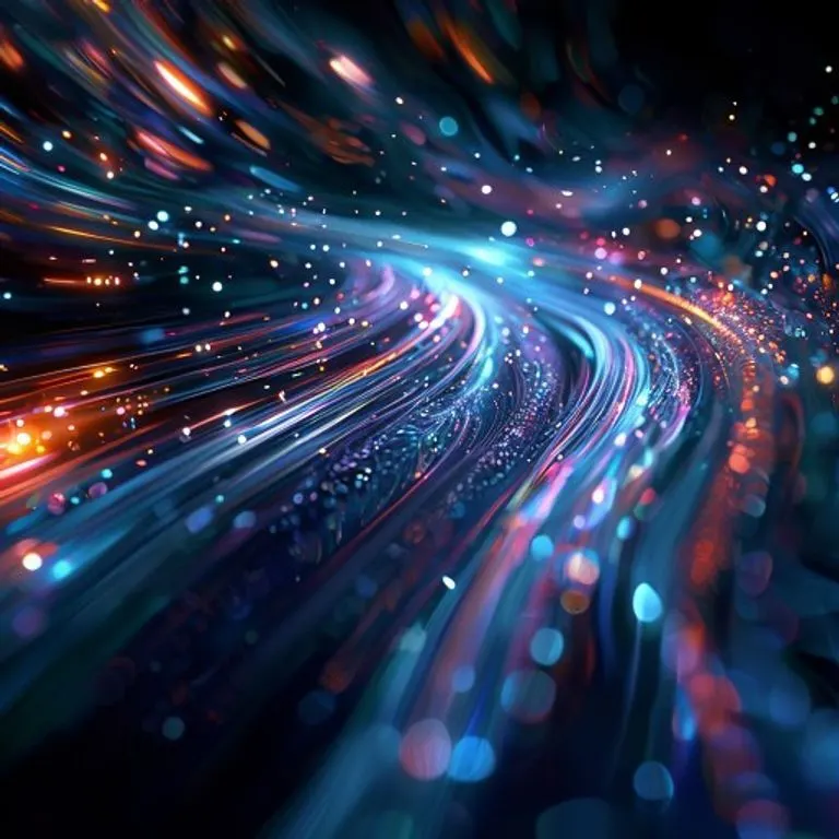Una representación abstracta de algoritmos y datos digitales formando una obra de arte interactiva, simbolizando la creación artística a través de la programación y la tecnología.