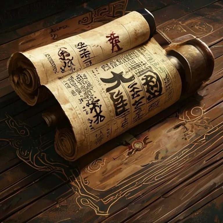Un pergamino antiguo con un símbolo de serpiente, rodeado de elementos esotéricos y un ambiente de sabiduría ancestral, representando el legado y la profundidad del horóscopo chino.