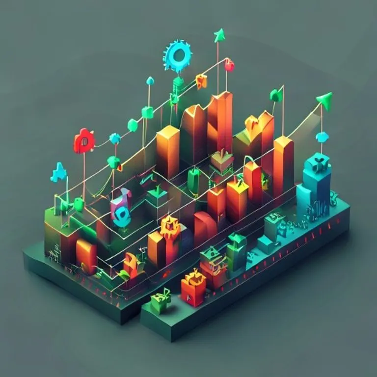 Vista aérea de un centro financiero global con rascacielos modernos y un mapa mundial estilizado en el fondo, representando la complejidad y la interconexión de la economía global bajo la influencia de decisiones políticas.