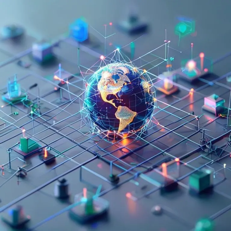 Una red global interconectada, representando la necesidad de una gobernanza unificada y cooperación internacional para los sistemas de Inteligencia Artificial.