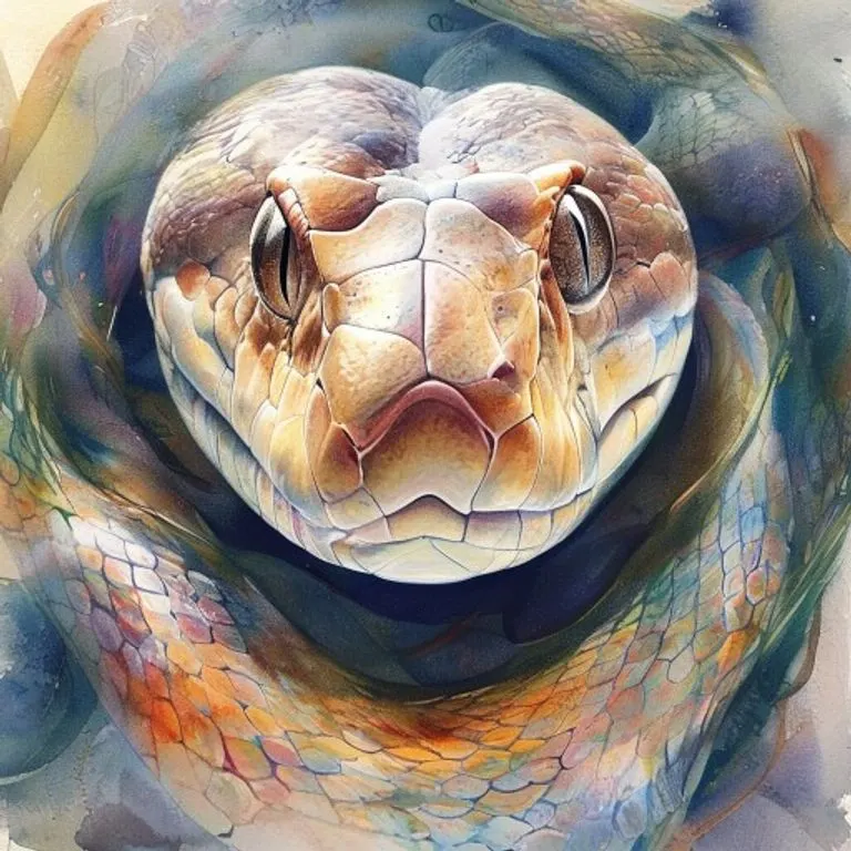 Retrato de una mujer con una mirada profunda y enigmática, con una serpiente estilizada como parte de su tocado, evocando sabiduría y misterio oriental.