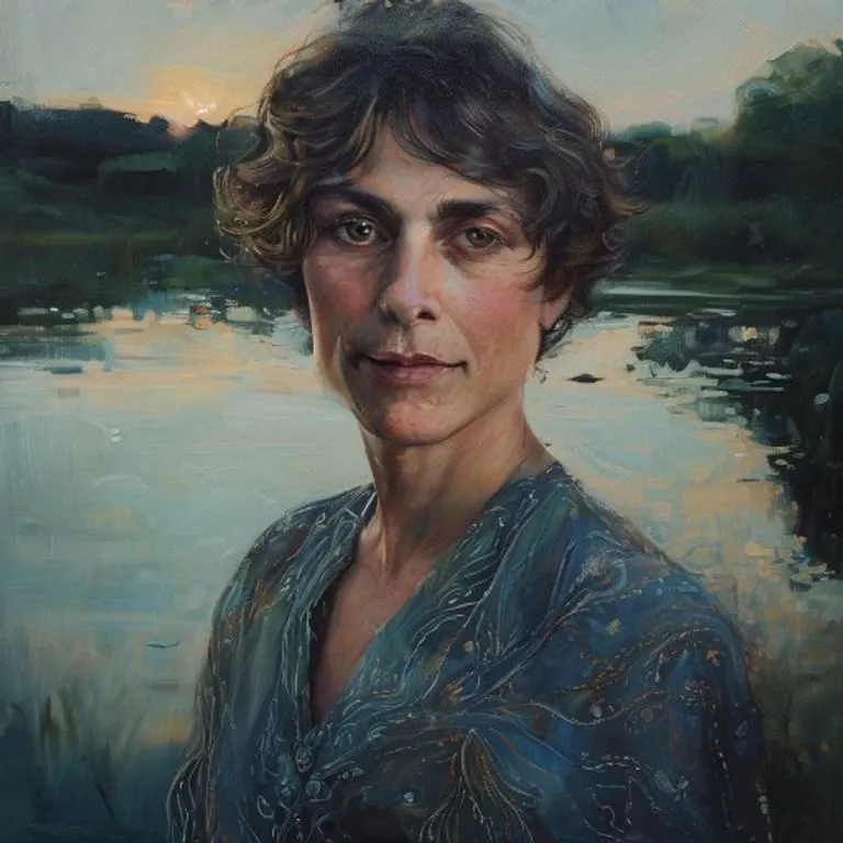 Oil painting capturing the insightful gaze and calm intensity characteristic of a Water Snake, reflecting their deep perception and composed demeanor.