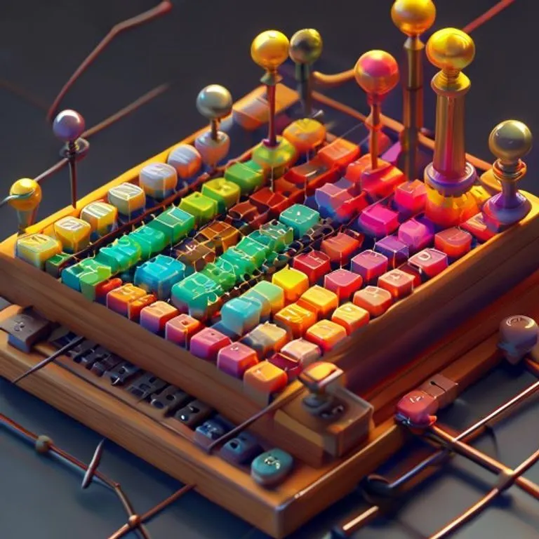 Representación isométrica 3D de un Soroban con cuentas flotando, ilustrando el proceso de cálculo.