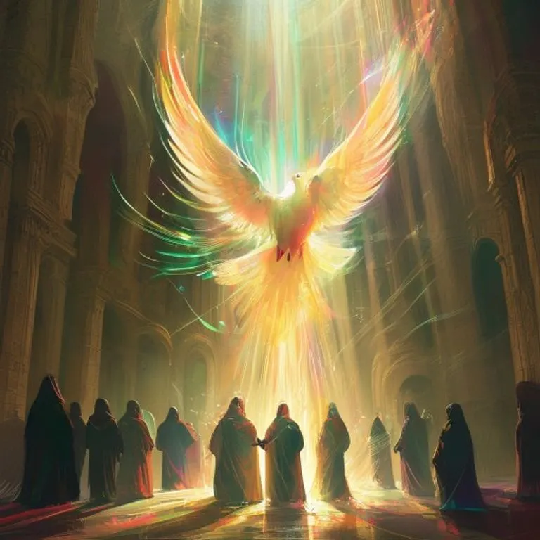 Representación artística del Espíritu Santo descendiendo en Pentecostés como lenguas de fuego sobre los apóstoles