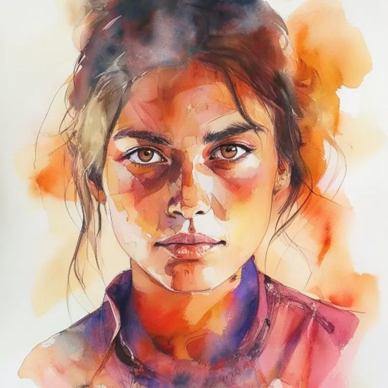 Vibrant watercolor portrait of a thoughtful and intense individual, reflecting the complex personality and analytical depth of a Fire Snake in Chinese astrology.