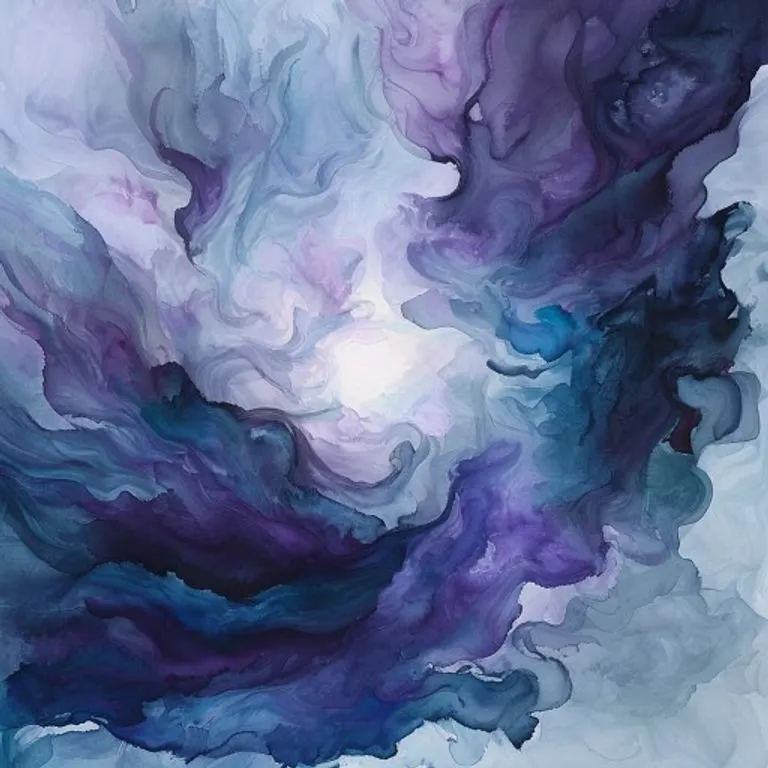 Acuarela abstracta que representa la lucha espiritual y el sufrimiento, con tonos oscuros y pinceladas vibrantes que sugieren movimiento y emoción.
