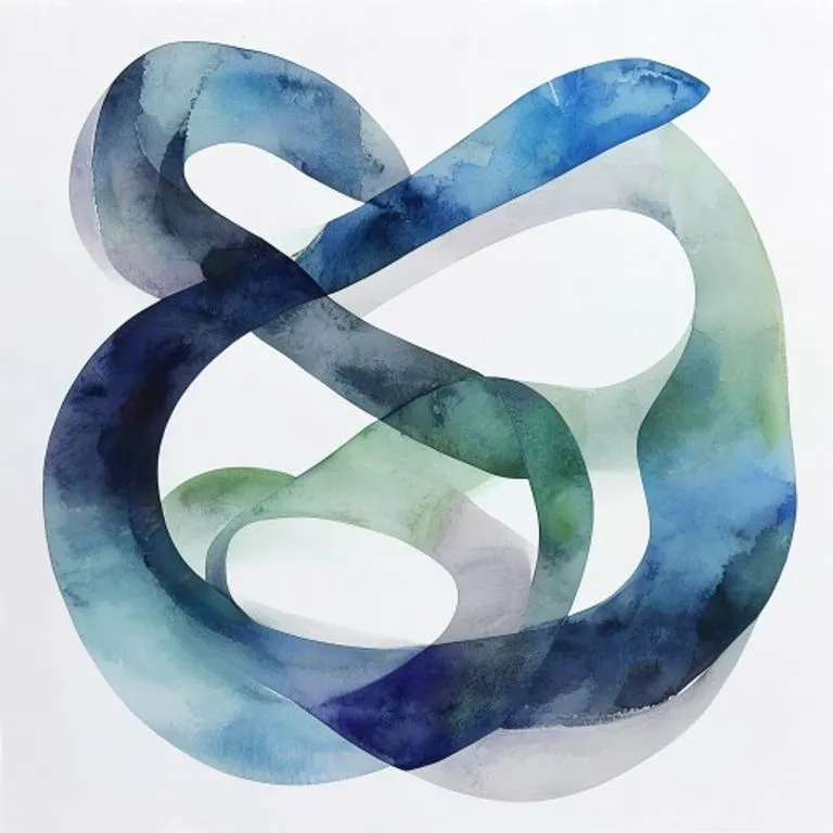 Abstract watercolor painting of serpentine forms in harmonious, flowing motion