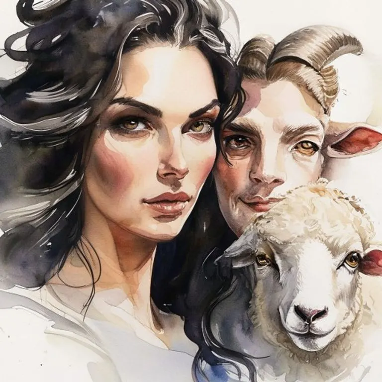 Watercolor painting depicting the distinct personality traits of the wise Snake and the gentle Sheep, highlighting their unique characteristics.