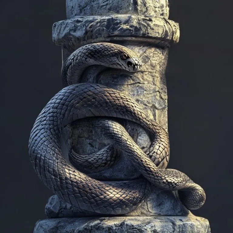 A wise and mysterious snake coiled gracefully, with ancient symbols subtly integrated into its scales, representing wisdom and intuition.