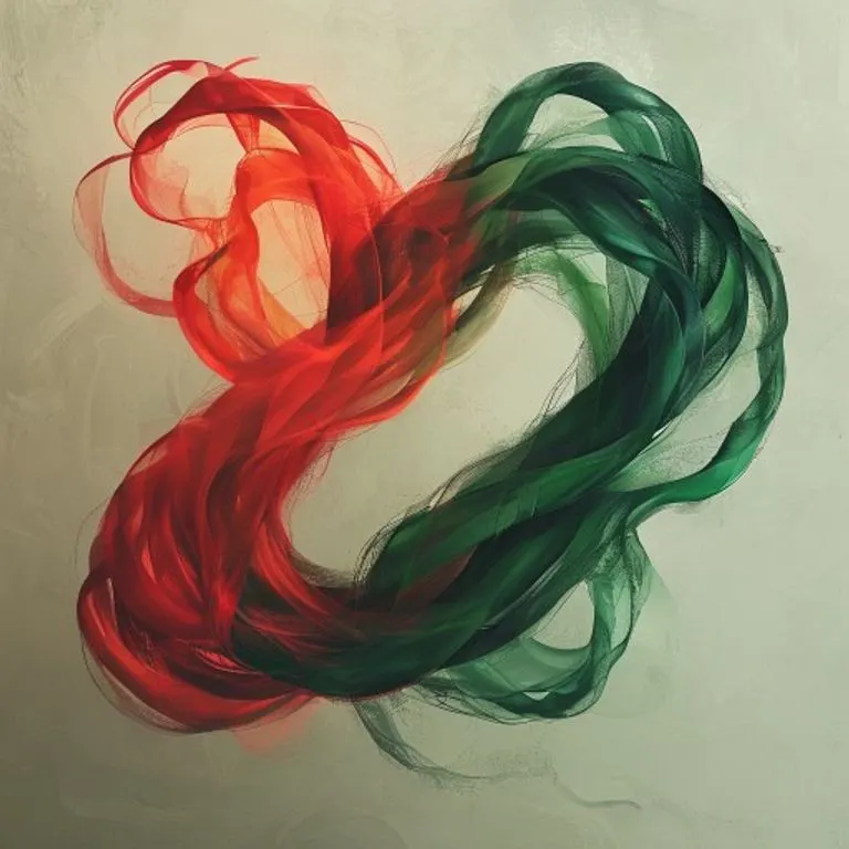 A symbolic depiction of a snake and a horse, with their forms intertwining but also pulling in opposite directions, representing dynamic conflict.