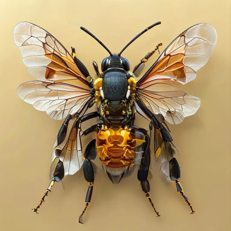 A detailed view of the intricate biomechanics within a bumblebee's wing and thorax, crucial for understanding its flight.