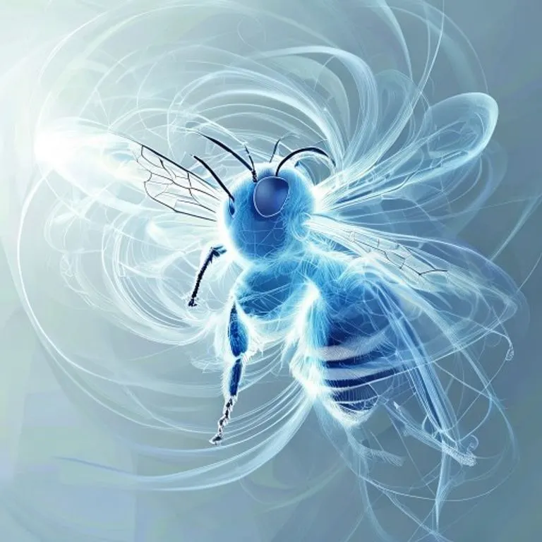 Conceptual representation of the complex air vortices generated by a bumblebee's wings, crucial for lift.