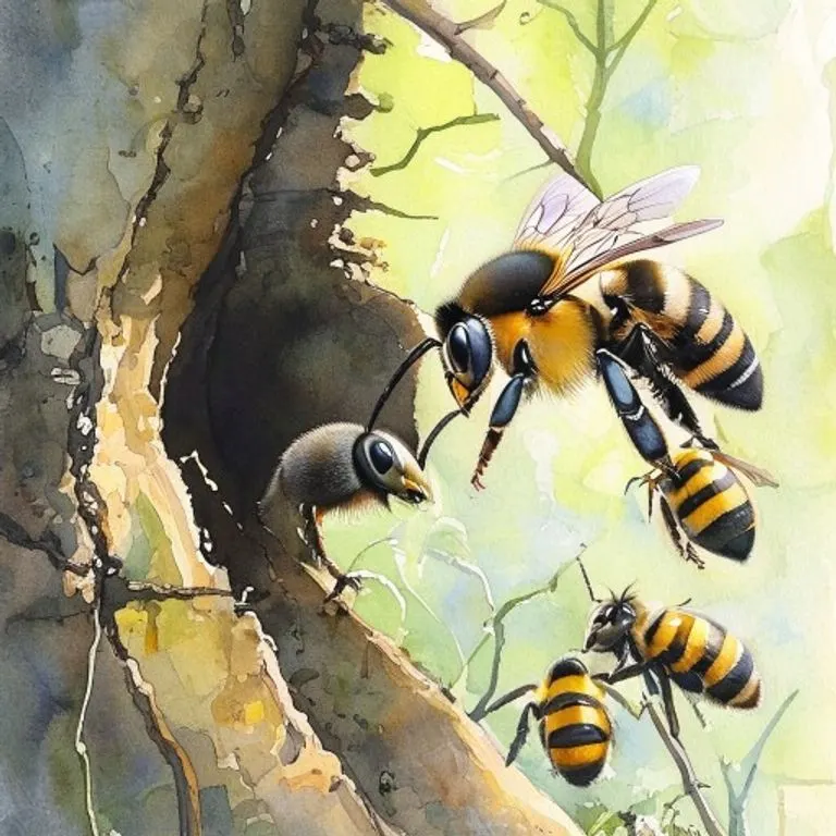 A cuckoo bumblebee cautiously approaching a host bumblebee nest entrance, illustrating the dangerous infiltration phase of its parasitic life cycle.