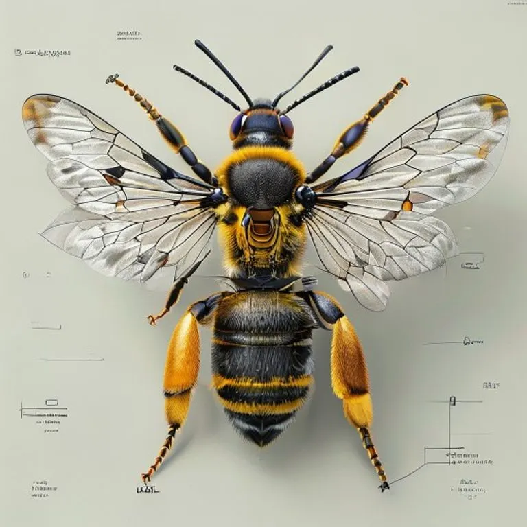 Detailed anatomical illustration of a bumblebee's thorax, highlighting the powerful indirect flight muscles and their attachment points.