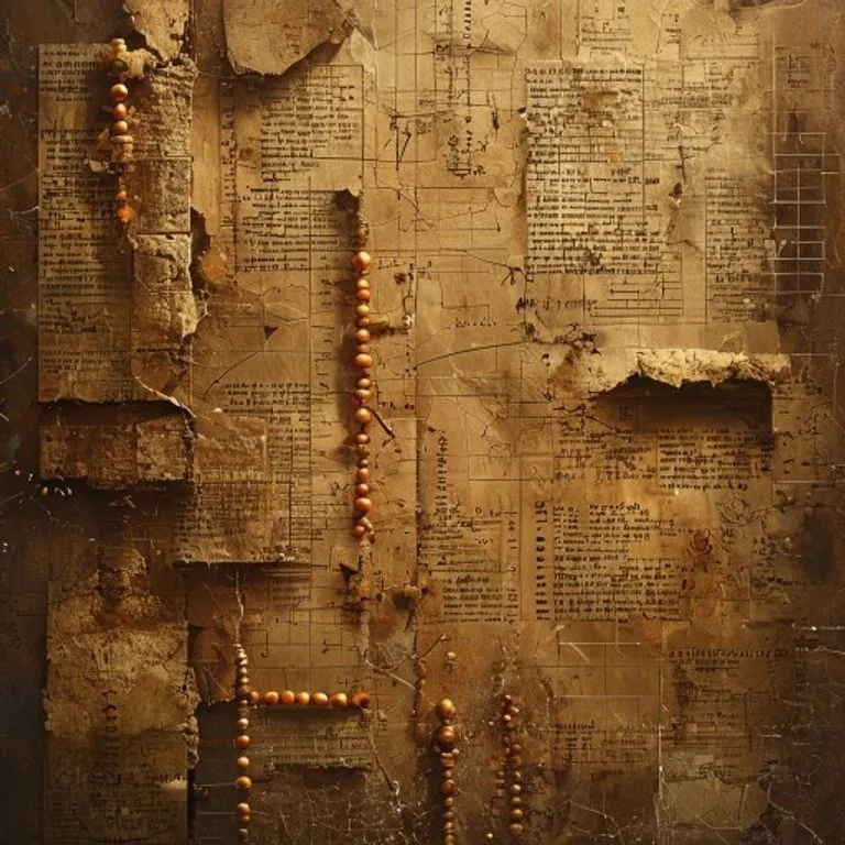 A conceptual digital artwork depicting fragmented historical documents and cuneiform tablets illuminated by a soft glow, symbolizing the challenge of reconstructing ancient mathematical practices from incomplete evidence.