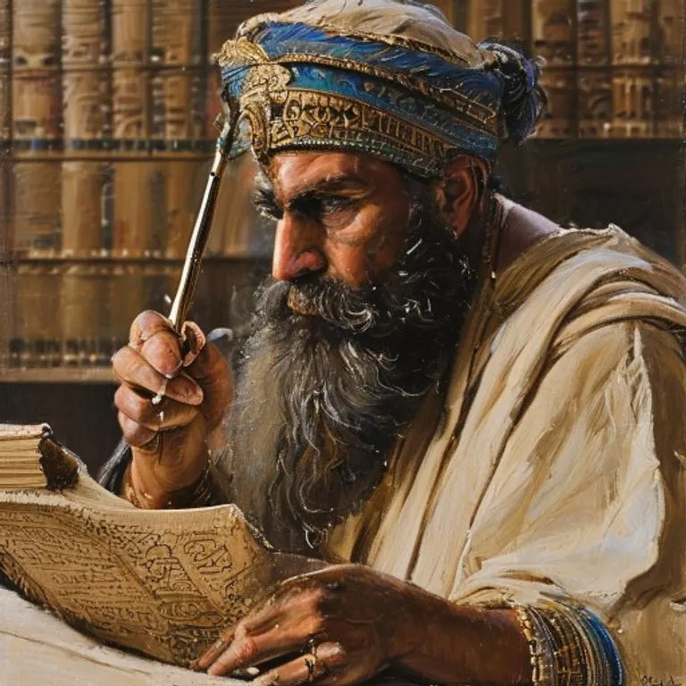 Detailed portrait of a Sumerian scribe, symbolizing the intellectual rigor and administrative precision required in ancient Mesopotamian societies.