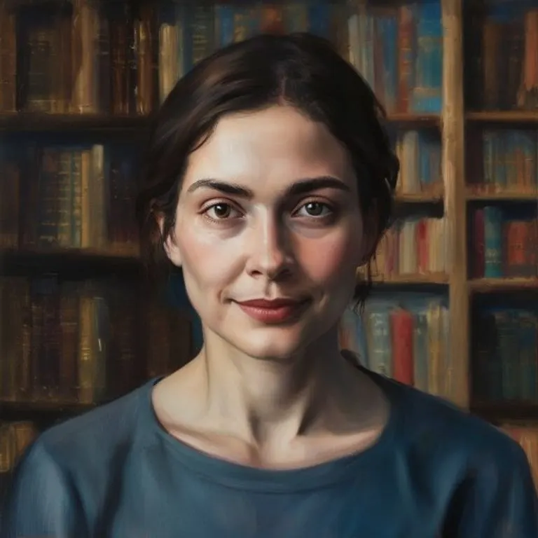 Pintura al óleo de una figura serena, con ojos profundos que irradian comprensión y empatía. La paleta de colores suaves y los trazos delicados sugieren una inteligencia emocional y una percepción aguda del entorno.