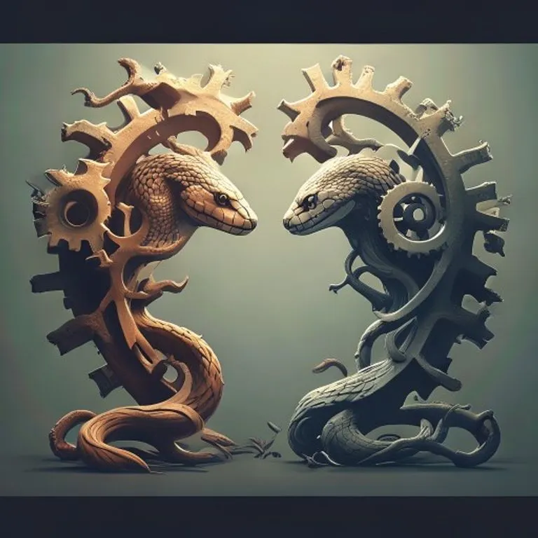 Pintura al óleo de un tablero de ajedrez con piezas desordenadas, algunas caídas, simbolizando conflictos y desafíos. Un reloj de arena casi vacío sugiere presión de tiempo, y un fondo borroso con tonos grises y azules oscuros evoca un ambiente de incertidumbre profesional.