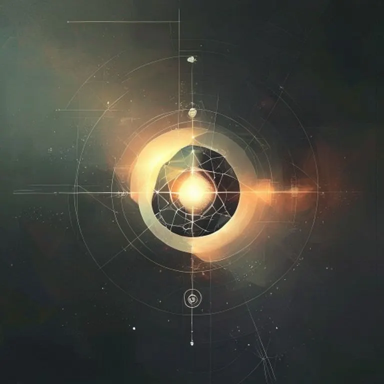 Arte conceptual que representa el simbolismo de la psique cósmica en una carta astral, con elementos abstractos y conexiones etéreas que sugieren la complejidad del ser.
