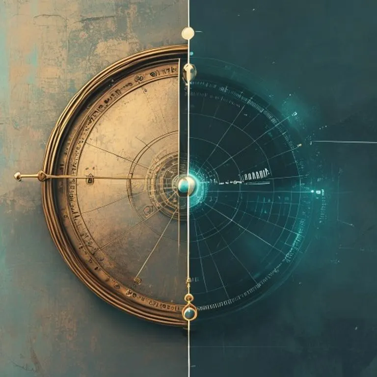 Ilustración conceptual que fusiona símbolos astrológicos antiguos con elementos de la psicología moderna, como un cerebro estilizado y engranajes, sobre un fondo cósmico.