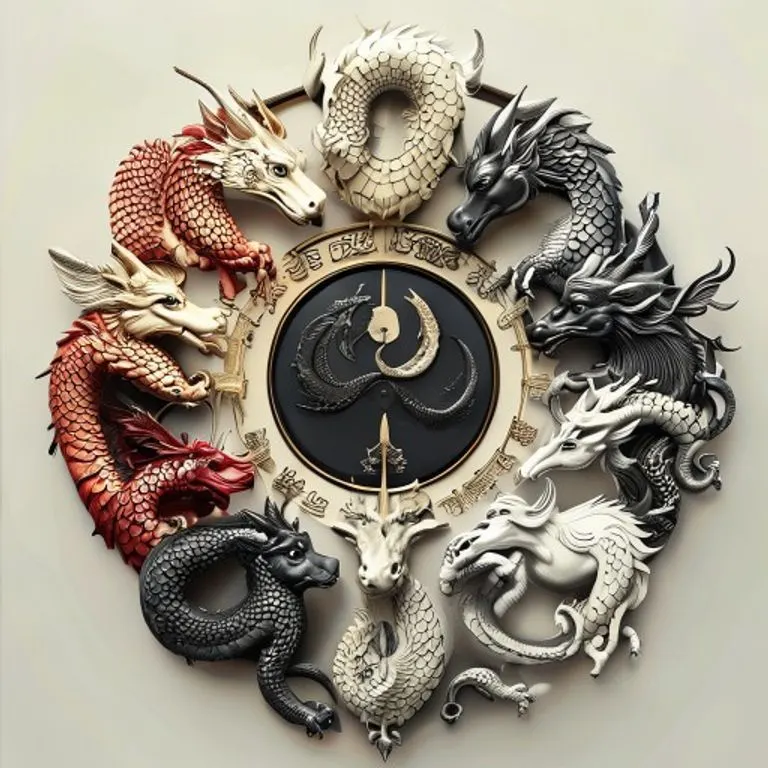 Un mosaico antiguo que representa diferentes símbolos astrológicos de diversas culturas, como el zodiaco chino y occidental, con un fondo de pergamino desgastado. Estilo de arte conceptual.