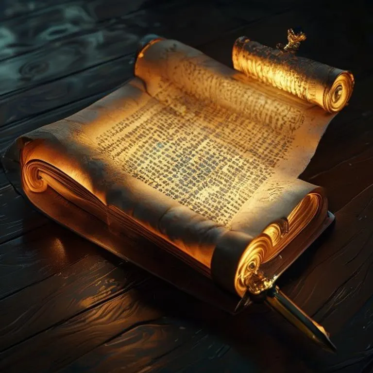 Pergamino antiguo con símbolos celestiales y religiosos, simbolizando la sabiduría y protección divina a través de la fe.