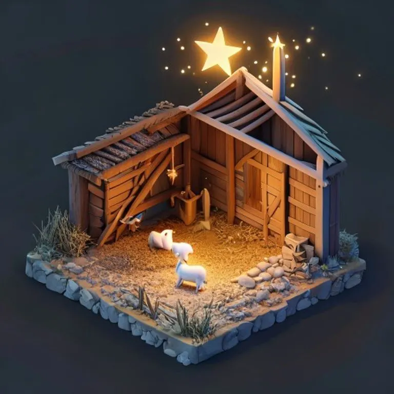 El nacimiento de Jesús en Belén, con María, José, los pastores y el niño Jesús en el pesebre.