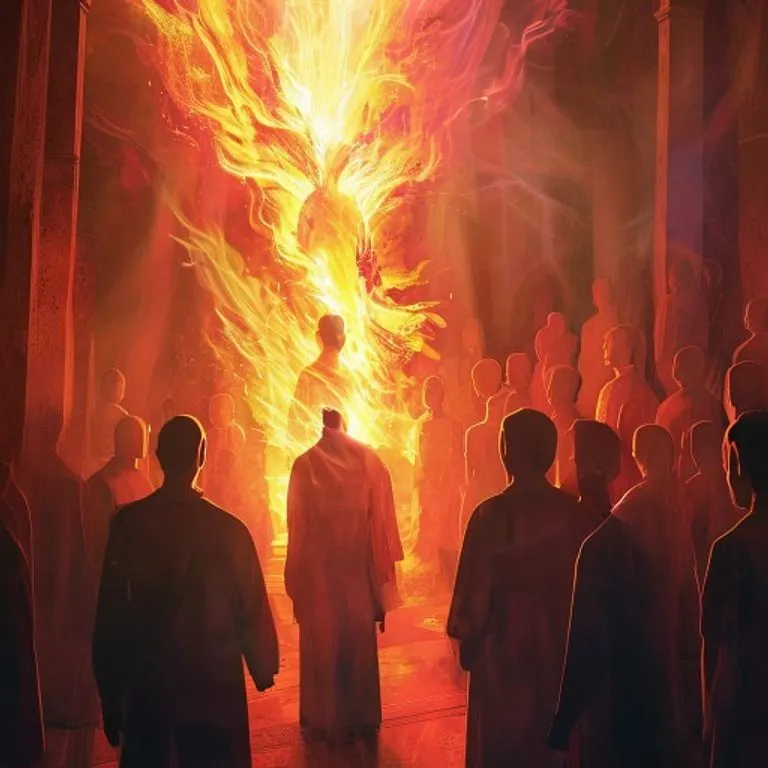 Llamas de fuego divino descendiendo sobre las cabezas de los Apóstoles y la Virgen María reunidos en el Cenáculo, en un estilo moderno y vibrante.