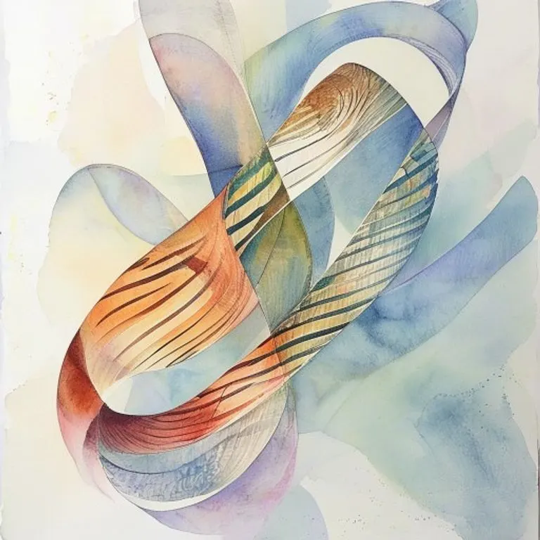 Abstract watercolor illustration depicting intertwined ribbons in shades of emerald green and golden yellow, flowing harmoniously to represent the complex yet beautiful connection of zodiac signs.