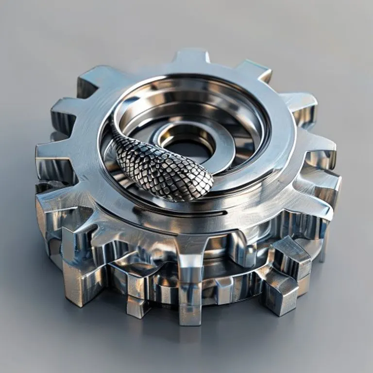 A detailed, intricate mechanism of interlocking metallic gears and springs, symbolizing tenacity, precision, and the complex inner workings of a strategic mind. The lighting emphasizes the metallic sheen and the robust construction.