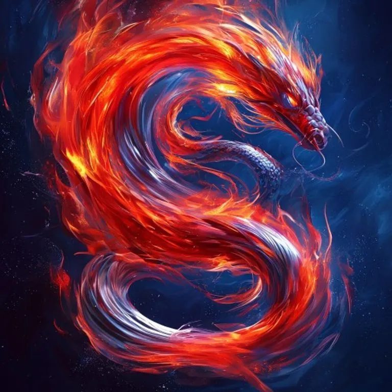 Close-up of a stylized Chinese zodiac wheel, highlighting the Serpent symbol with a vibrant, fiery glow, illustrating elemental influence.