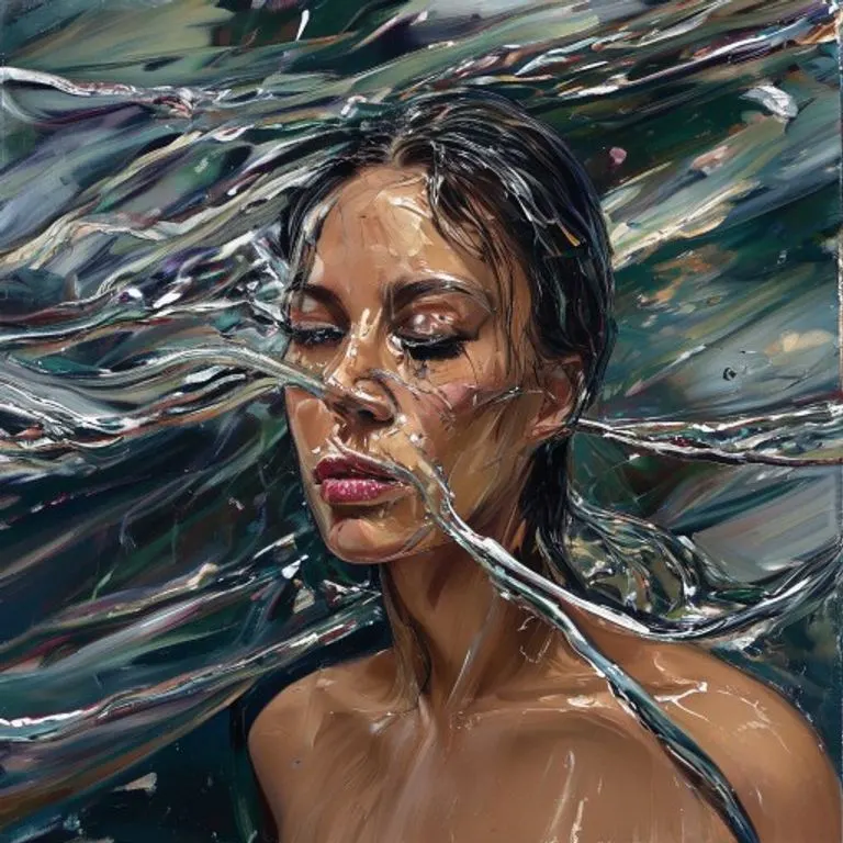 Abstract oil painting depicting flowing water and intertwined metallic textures, symbolizing the unique blend of the Water and Metal elements in the Snake zodiac.