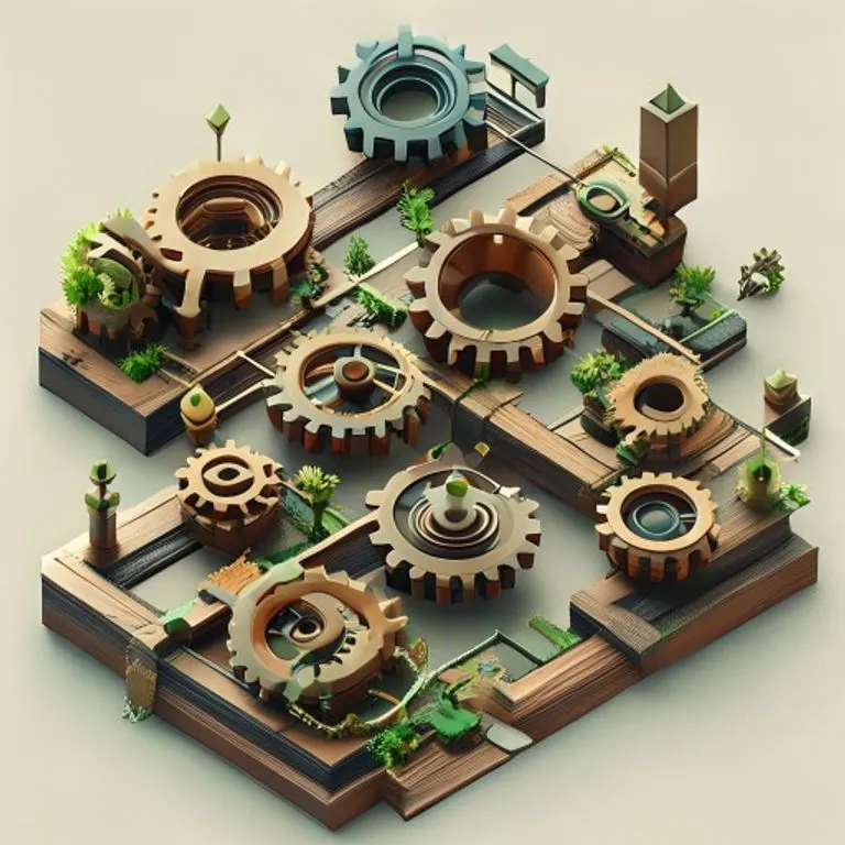 Strategic career pathways and wise decisions for the Snake in 2014. The image shows a detailed isometric 3D rendering of a winding, illuminated path through a complex, interconnected network of gears and data streams, with a subtle snake motif integrated into the design, symbolizing intelligent navigation of professional opportunities. The color palette is modern and professional, with accents of gold and deep blue.