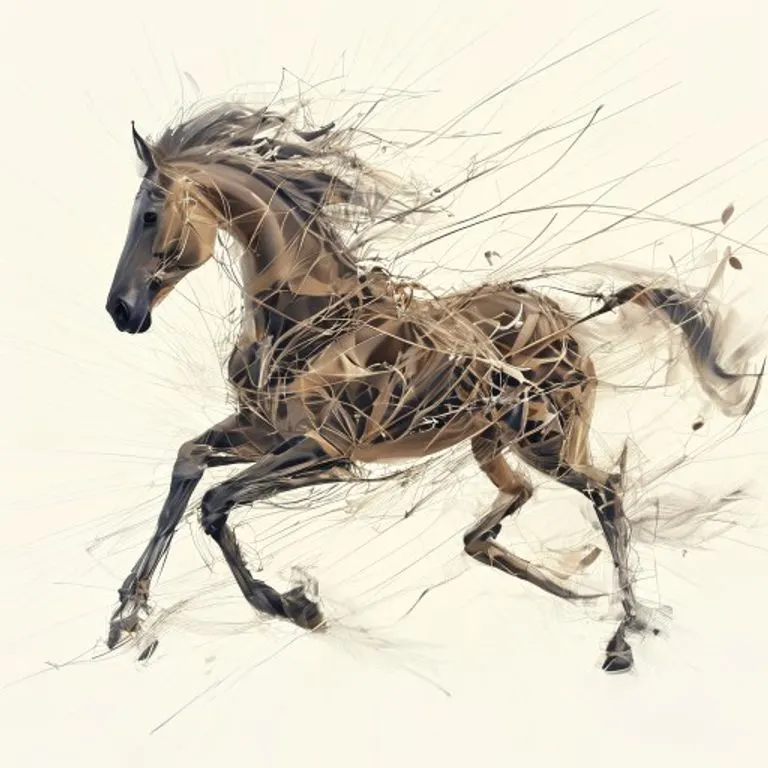 A dynamic digital art piece depicting a Wood Horse galloping through a vibrant landscape, representing the rapid changes and energetic shifts influencing the Snake's year in 2014.