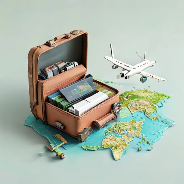 Isometric 3D render showing a well-prepared suitcase, a passport, and a global map, representing profitable business journeys for the Snake in 2015.