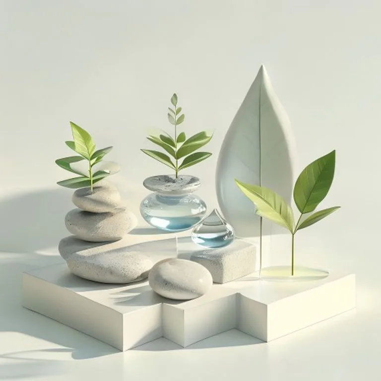 Isometric 3D render illustrating balanced elements crucial for the Snake's comprehensive wellness strategy in 2015, with symbols of mind, body, and spirit.