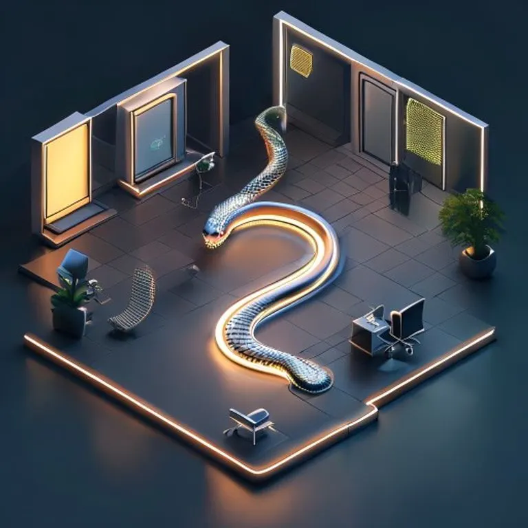Renderizado 3D conceptual de una serpiente que asciende por una escalera de oportunidades, simbolizando el éxito profesional y el crecimiento en 2014.