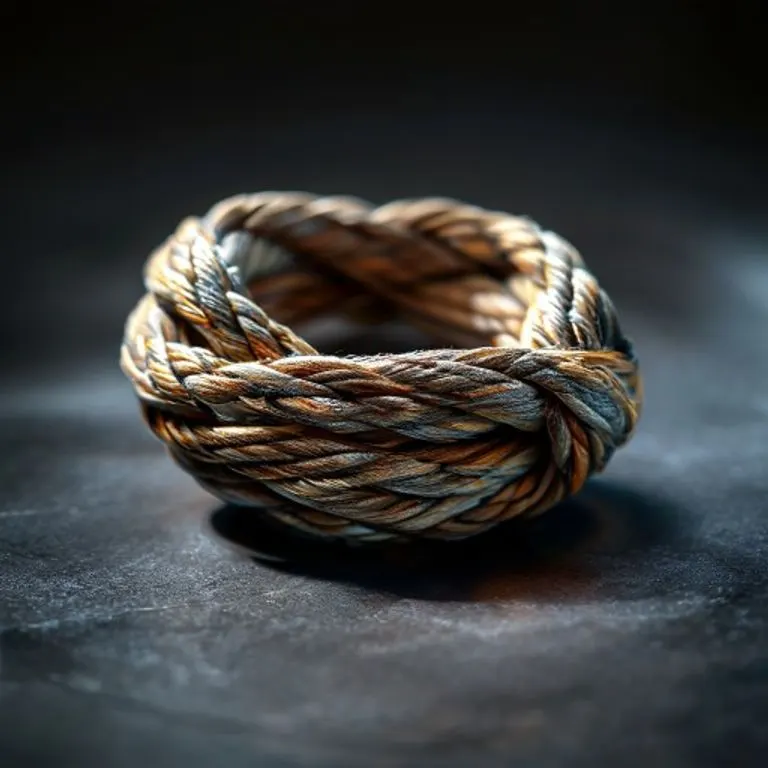 An abstract, intricate knot made of intertwining ribbons in earthy tones, symbolizing the complex and interwoven nature of relationships, with subtle hints of wood grain texture.