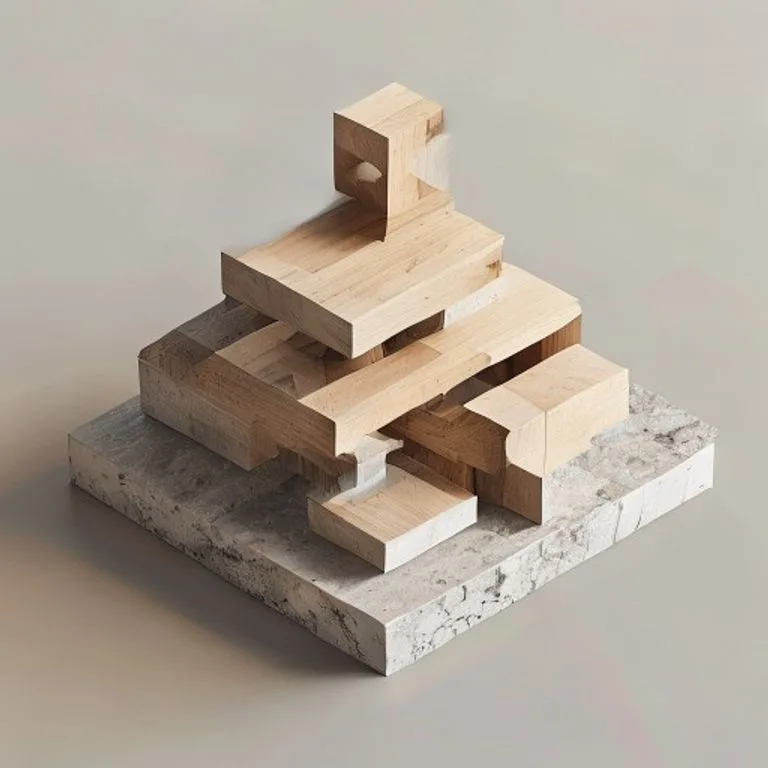 Render 3D isométrico de formas geométricas interconectadas, simbolizando equilibrio y fortaleza interior.