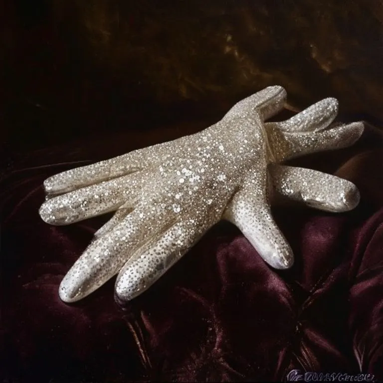 Pintura al óleo de un guante blanco de lentejuelas sobre terciopelo oscuro