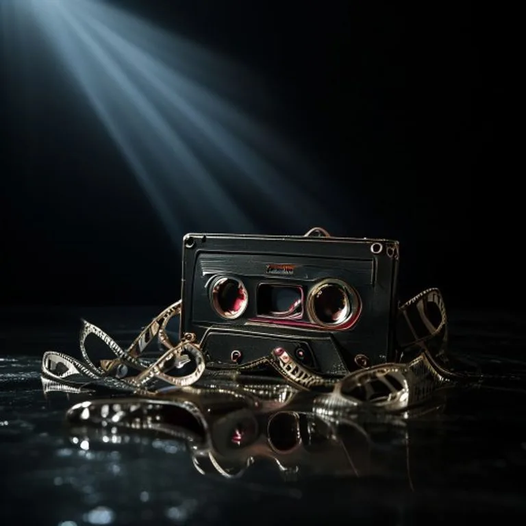 A vintage cassette tape and an old microphone on a reflective surface, symbolizing the recording process and the raw sound of New Jack Swing.