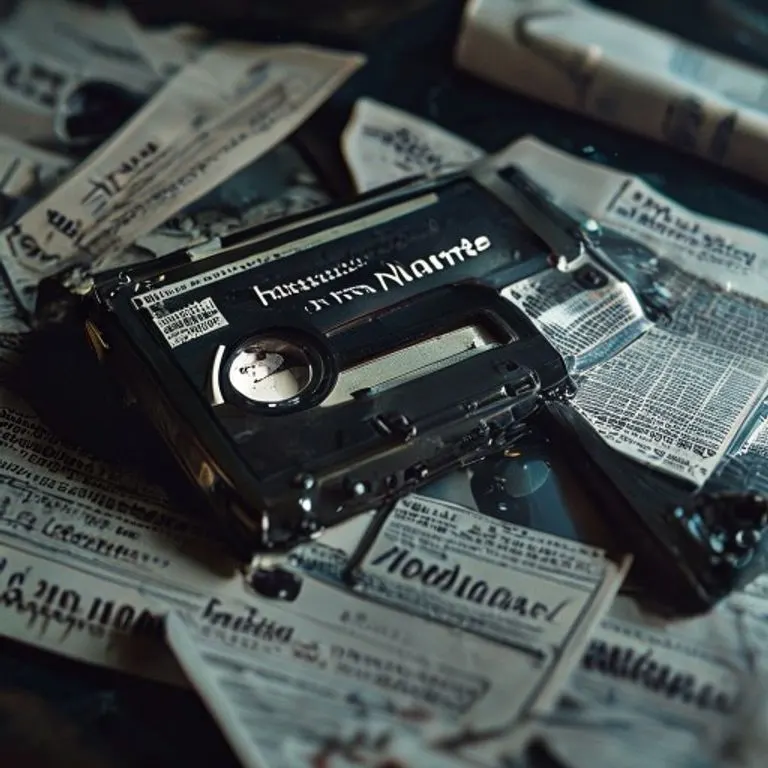 Cinta de cassette vintage con el título Human Nature y recortes de prensa borrosos sobre su impacto musical.