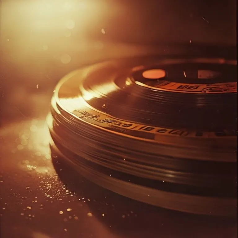 Primer plano detallado de un tocadiscos vintage con el vinilo del álbum Off the Wall de Michael Jackson girando, bajo una luz suave de discoteca, evocando la producción clásica y atemporal.