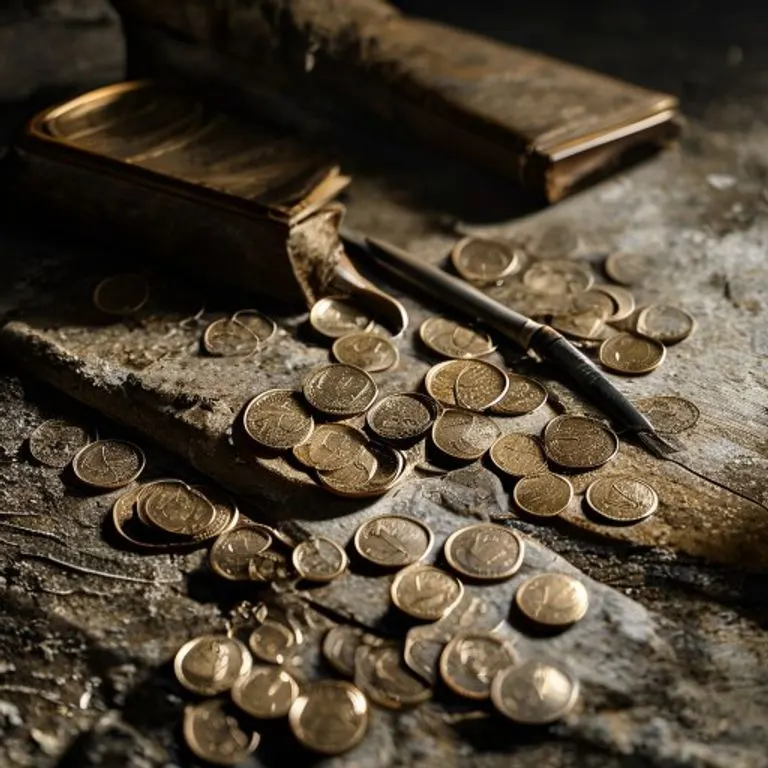 Monedas romanas y tablilla de cera para transacciones